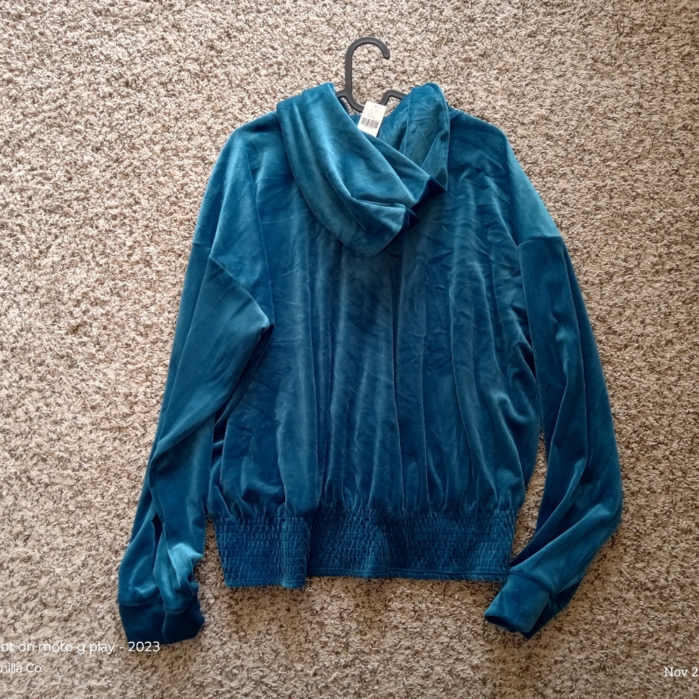 Anthropologie Women's Catie Cropped Velvet Zip-Up Hoodie Blue Size XL - Picture 5 of 9